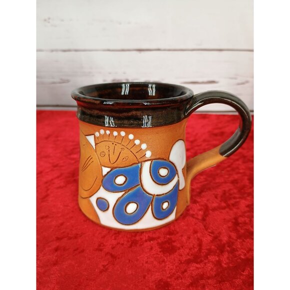 Vintage Hand-Painted Ceramic Cat Mug‎ With Floral Accents Orange & Brown - Picture 2 of 5